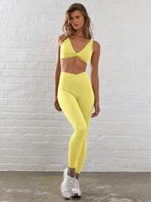 Musera Sport Sport Yellow Twist Micro Crop Sports Top, Padel, Tennis, Pickleball Gym Fitness - Yellow - View 4