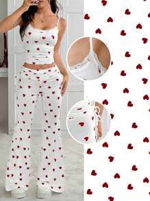 SHEIN EZwear Valentine's Day Heart Print 2pcs Knit Set For Women - White - View 6