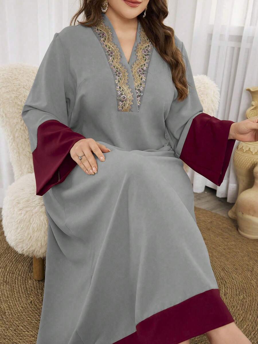 Al Najma Váy cổ tròn thanh lịch màu khối cỡ lớn, váy maxi kaftan khiêm tốn, dành cho tiệc tối/khách dự tiệc cưới/kỷ niệm - Nhiều màu - Xem 1