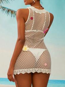 Swim Mod Roupas de verão femininas, vestido com decoração floral 3D, minissaia/saia de praia, elegante para festivais de música, primavera/verão, novidade - Multicolorido - Ver 2