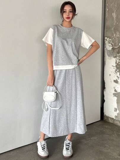 DAZY 2 件套女士套装 2 合 1 T 恤和裙子