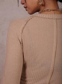 COSMINA Modest Women's Solid Color Round Neck Raglan Sleeve Mini Dress