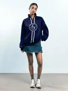 Maija Women Solid Color Patchwork Front Zip Long Sleeve Casual Hoodie,Festival Festival - Royal Blue - View 7