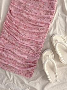 Soleia 女式碎花吊带背心和百褶迷你裙套装，假日风格海滩度假服装春夏女士服装西部音乐节波西米亚假日波西米亚风 - 粉色 - 查看 3