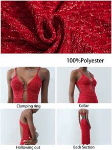 Maija 女士海滩装 婚礼宾客礼服 春假装 热带度假女士衣服 春夏新款红色圆形金属纽扣假日优雅现代女士毛衣裙适合外出度假、节庆、日常休闲、海滩婚礼、情人节派对装 复古90年代女装波西米亚风 - 紅色 - 查看 3