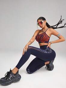 Innovista Women Activewear Foil Print Sports Leggings,  Faux Leather & Metallic Shine Gym Bottom, Breathable Mesh Cut Out & Animal Elastic Workout Outfits, Fitness Pants, Sculpting Shapewear,   Snake Leopard Print,  Edgy &Unique Sleek & Lux Tracksuit, Music Festival, Party, Dance,Electric,  Yoga,Mat,Pilates,Running,Cardio,Strength,Weights,Outdoor,Hike,Camping,Trail,Volleyball,Going Out,Dance,Athleisure, Blue,Y2Kfall Outfits For Women Cool Light Blue - Navy Blue - View 5