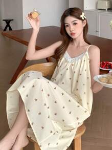 DAZY 女式可爱熊印花全身印花带装饰肩带睡袍睡衣