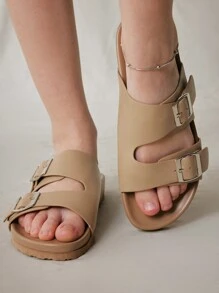 Solecia Sandalias planas de mujer con cordones y punta abierta, color marrón, para primavera/verano