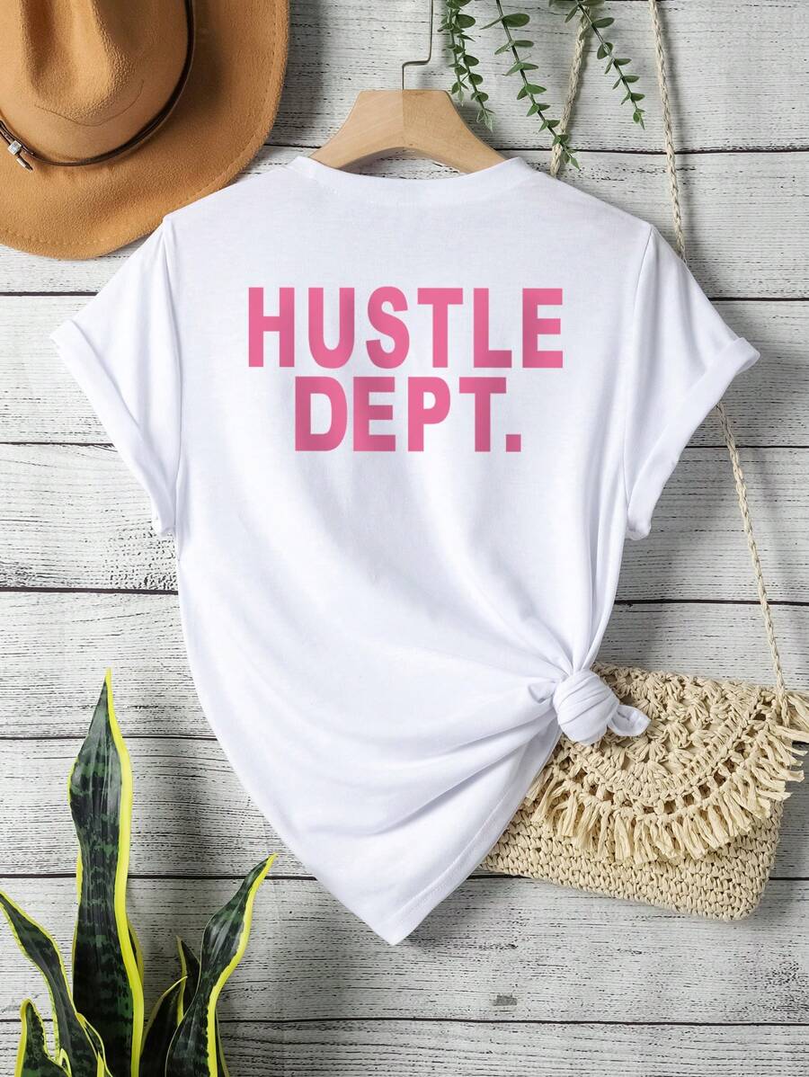 SHEIN 女式字母印花短袖 T 恤图案 T 恤女式上衣 - 白色 - 查看 1