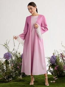 Graceveil Set de 2 piezas: Chaqueta con mangas largas y dobladillo de pelo degradado y vestido, estilo minimalista