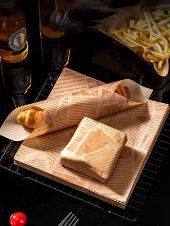 SHEIN 50/100 stuks Sandwich verpakkingspapier (het productpatroon is willekeurig), dienbladkussenpapier, voedselmandvoering, oliebestendige verpakking, bakkerijbroodkussenpapier, bakkerij dienbladkussenpapier, tafelkussenpapier, keukenaccessoires, keukengereedschap, oliebestendige gereedschappen, picknickverpakkingspapier