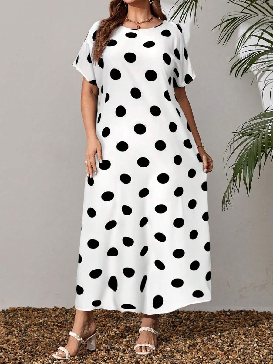 EMERY ROSE 大码女式黑白波尔卡圆点长裙，春夏季节