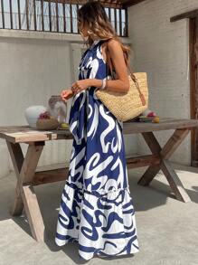 SHEIN VCAY Woven Print Open Shoulder Dress For Women