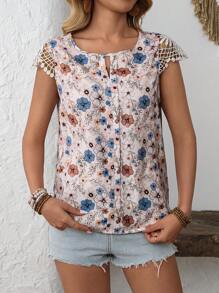 EMERY ROSE Dames bloemenprint contrast kant bisschopsmouw shirt