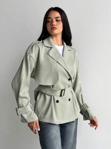 Aloruh Veste d'extérieur à la taille cintrée, simple et ample, courte et verte, pour les navettes d'automne