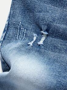 Tween Boy Fashionable Casual Washed Soft, Elastic Denim Shorts, Suitable For Street Style And Holiday, Lightweight, Summer - Medium Wash - View 3