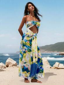 Opulessa 女士休闲日常装简约时尚中长连衣裙 - 藍色 - 查看 3