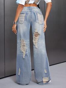 SHEIN ICON Jeans de pierna ancha rasgados estilo urbano para mujeres