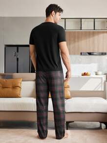 CoupledUp Men's Heart Print Short Sleeve Top And Pants Pajama Set, Boyfriend Gift