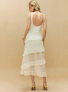 Poéselle 女士连衣裙 露背荷叶边下摆优雅连衣裙 浪漫杏色连衣裙 婚纱 宾客礼服 女士纯色 V 领无袖修身优雅长裙 演唱会女装 情人节连衣裙 太阳裙 夏季女装 夏季女装 夏季连衣裙 夏季服装 性感连衣裙 Y2k 长裙 春季女装 可爱春季女装 春季连衣裙 女装演唱会女装 老钱节 - 杏色 - 查看 2