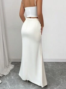 Elenzga Simple & Elegant Satin Lace Women's A-Line Skirt, Romantic