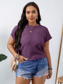 SHEIN LUNE Áo cánh cổ tròn tay ngắn mùa hè cho nữ cỡ lớn, trang phục phương Tây lễ hội Boho Hippie Cowgirl phong cách Bohemian cổ điển - Bụi tím - Xem 4