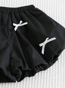 Cozy Pixies Shorts décontractés pour bébé fille avec nœud 3D décoratif et taille élastique - Noir - Voir 13