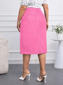 SHEIN Privé Plus Size Women's Straight Stretch Denim Skirt