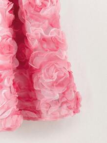 SHEIN Gaun Pesta Anak Perempuan Motif Bunga Mawar 3D dengan Pita Besar dan Renda Warna Pink, Cocok untuk Acara Khusus dan Pernikahan. - Berwarna merah muda - View 7