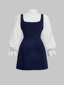 SHEIN MOD Plus Size Strik Voorkant Flounce Mouw 2 In 1 Jurk