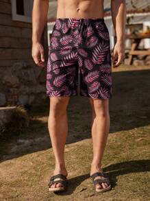 Manfinity ChillVibe Men's Plant Print Shorts Loungewear Bottom - Red Violet - View 6