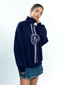 Maija Women Solid Color Patchwork Front Zip Long Sleeve Casual Hoodie,Festival Festival - Royal Blue - View 4