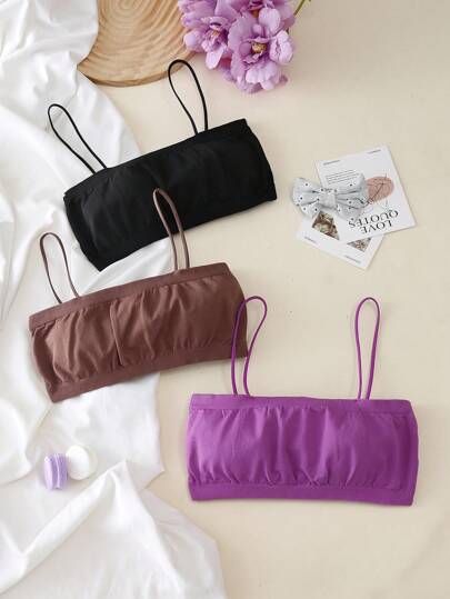 3pcs/Set Tween Girls Solid Color Casual Spaghetti Strap Camisole, Simple Design