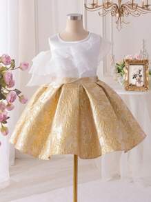 SHEIN Glamorique Kids Elegant Girl's Jacquard Midi Skirt Set With Satin Sleeveless Top, Suitable For Daily, Party, Event Wear To Show Graceful Lady-Like Charm, Summer