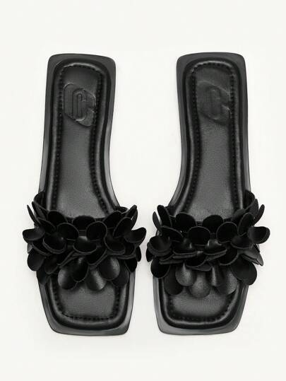 CUCCOO CHICEST Women's Comfortable Square Toe Flat Sandals, Black Spring Break Easter