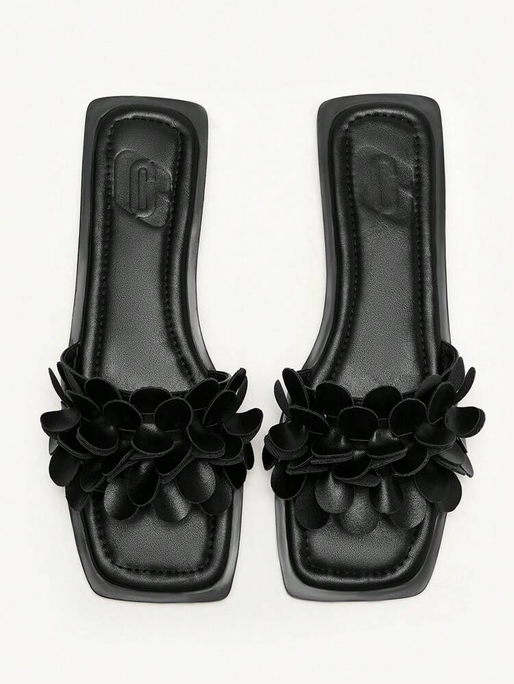 CUCCOO CHICEST Women's Comfortable Square Toe Flat Sandals, Black Spring Break Easter