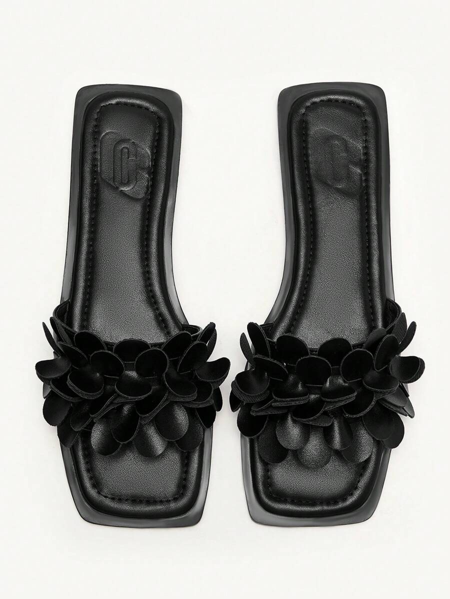 CUCCOO CHICEST Women's Comfortable Square Toe Flat Sandals, Black Spring Break Easter - Black - View 1