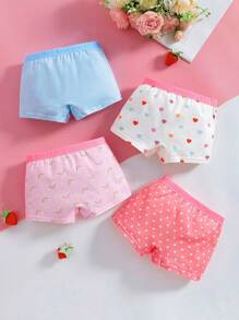 SHEIN 4pcs/Set Young Girl Cute Cartoon Puppy Full Print Elastic Waistband Girl Briefs