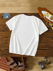 SHEIN Tween Girls Ramadan Islamic Themed Print Round Neck T-Shirt, Suitable Year-Round