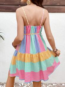 SHEIN Váy ngắn thường ngày sọc nhiều màu cho bà bầu - Nhiều màu - Xem 2