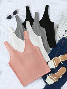 Calvaya Plus Size Women Solid Color Wide Strap Simple Fitted Basic Tank Top, Casual Everyday Wear - Multicolor - View 1