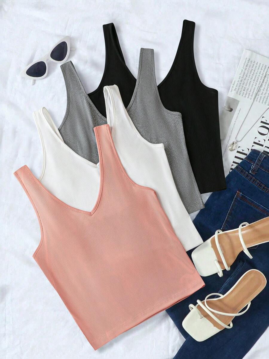 Calvaya Plus Size Women Solid Color Wide Strap Simple Fitted Basic Tank Top, Casual Everyday Wear - Multicolor - View 1