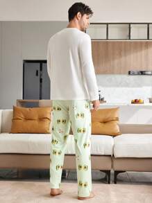 CoupledUp Conjunto de pijama de manga larga y pantalón con estampado de aguacate para hombre