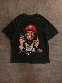 Slaydiva Casual Street Hip Hop Black Silhouette Graphic Loose Crew Neck Short Sleeve Women T-Shirt - Black - View 4