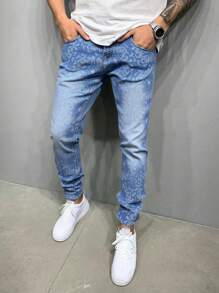 ROMWE MEN Street Life Jeans de mezclilla casuales con botones delanteros y bolsillo simple para hombres