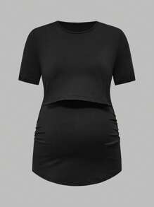 SHEIN 3pcs Maternity Striped Short Sleeve T-Shirt Set, Summer - Black and White - View 11