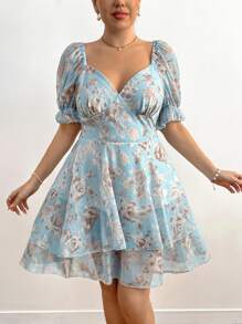 Flirla Plus Size Boho Fashionable Backless Lace-Up Waist Printed Dress, For Summer - Multicolor - View 6