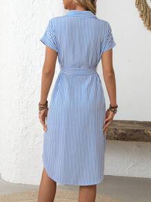 EMERY ROSE Rochie cămașă midi casual cu mâneci liliac în dungi