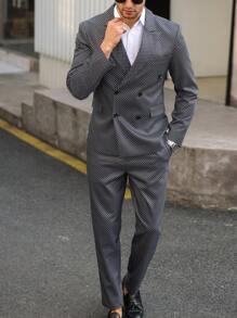 Manfinity Mode Plus Size Men Lapel Neck Plaid Long Sleeve Blazer And Pants Set