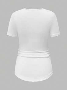 SHEIN 3pcs Maternity Striped Short Sleeve T-Shirt Set, Summer - Black and White - View 12